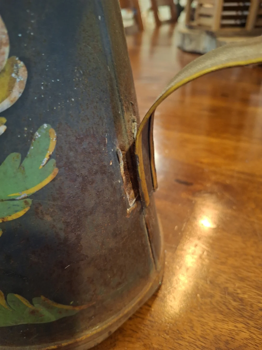Vintage Hand-Painted Metal Watering Can - Green Floral Home Art